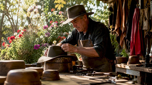 Craftsman shaping Akubra hat in workshop