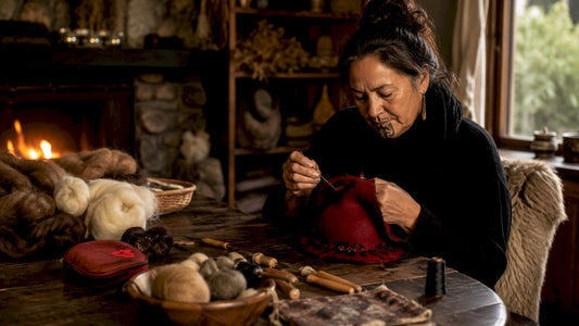 Woman crafting hat by hand in workshop