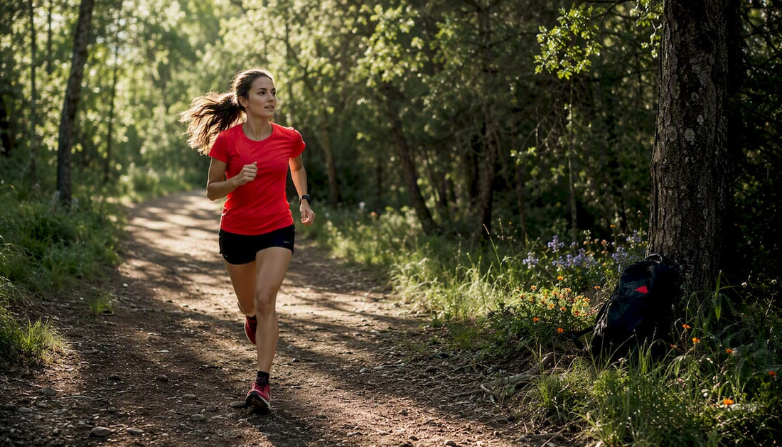 Runner wearing moisture-wicking shirt fabric detail