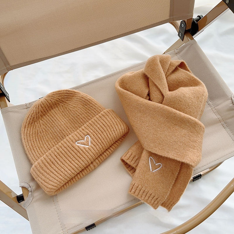 Heart Embroidery Solid Color Children Woolen Knitted Hat - Urban Caps 