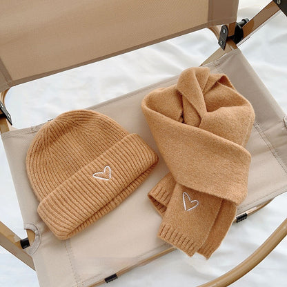 Heart Embroidery Solid Color Children Woolen Knitted Hat - Urban Caps 