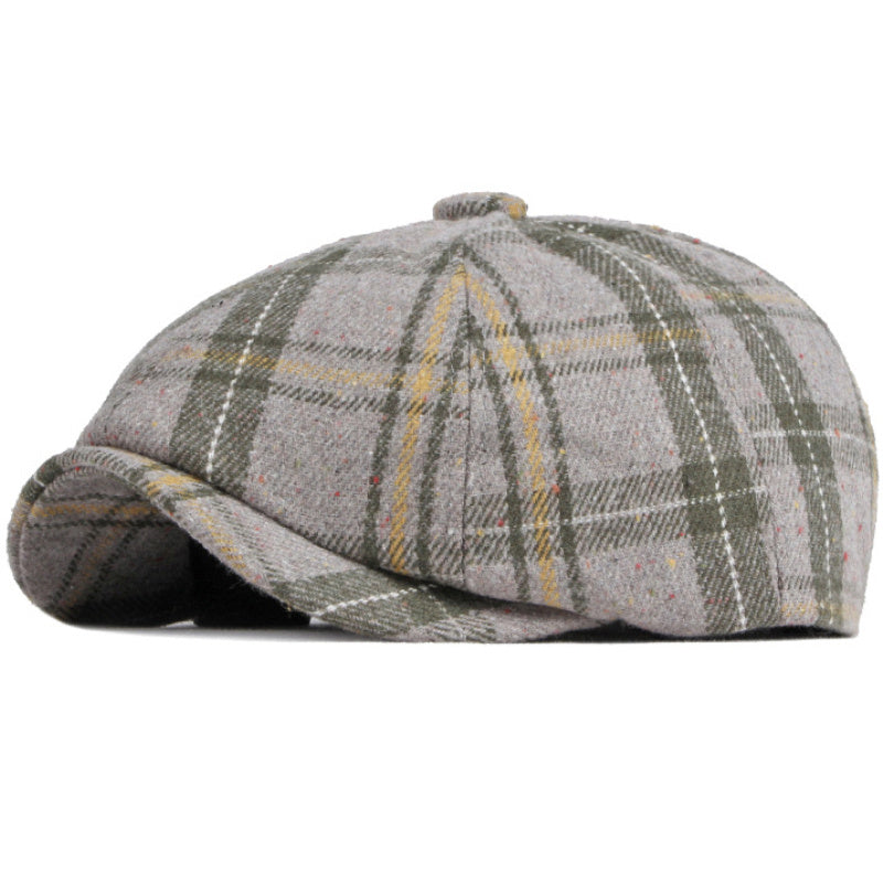 Men's Warm British Vintage Octagonal Hat Plaid Casual - Urban Caps 