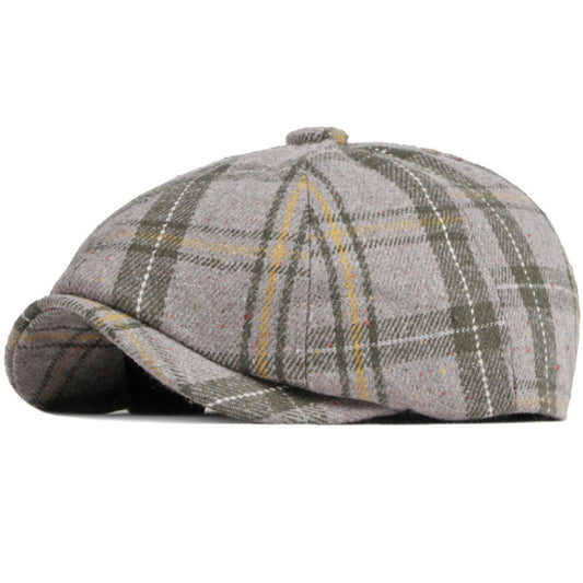 Men's Warm British Vintage Octagonal Hat Plaid Casual - Urban Caps 