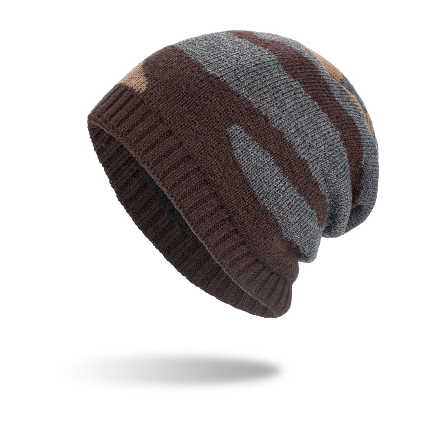 New Tricolor Striped Long Pullover Knit Beanie - Urban Caps 