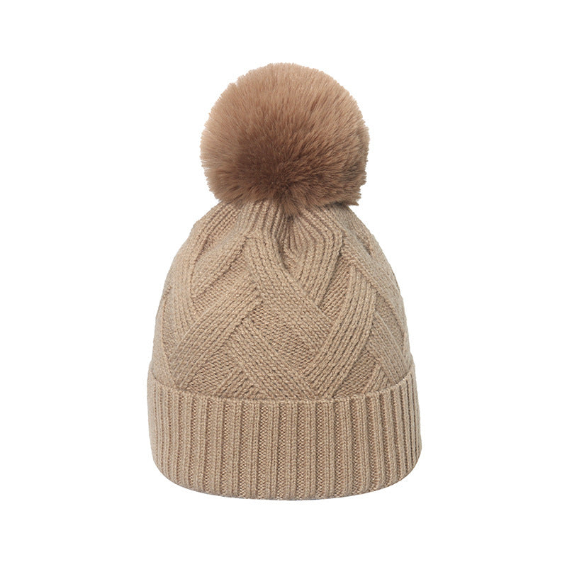 Trend Cross-border Fur Ball Woolen Cap Braiding Thread Plaid Knitted Hat - Urban Caps 