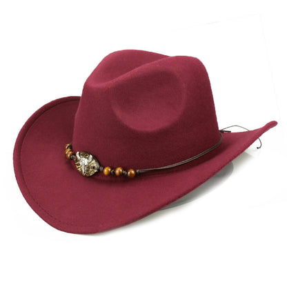 Western Cowboy Hat Wooden Bead Bull Head Fedora Hat - Urban Caps 