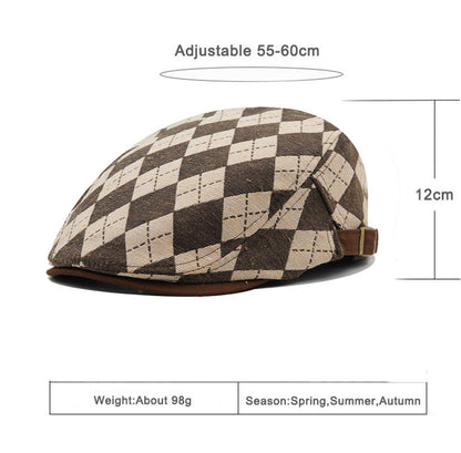 Retro Plaid Painter Hat – Short Brim Cotton Beret | Unisex Adjustable Fit - Urban Caps 