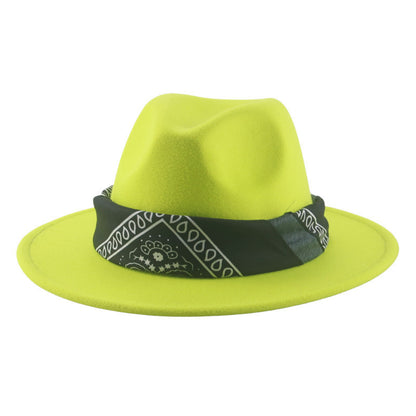 Paisley Ribbon Wide Brim Woolen Top Hat Felt Cowboy Hat - Urban Caps 