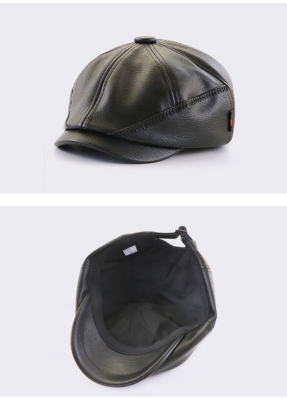 PU Leather Newsboy Cap – Vintage 8-Panel Conductor Hat | Men’s Classic Flat Cap