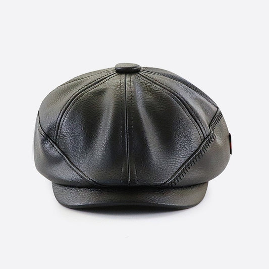 PU Leather Newsboy Cap – Vintage 8-Panel Conductor Hat | Men’s Classic Flat Cap