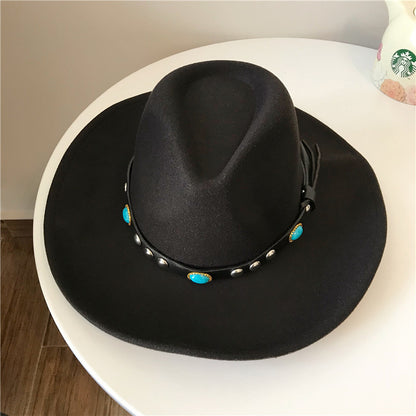 European And American Style Western Big Cowboy Hat With Rivet Woolen Cloth - Urban Caps 