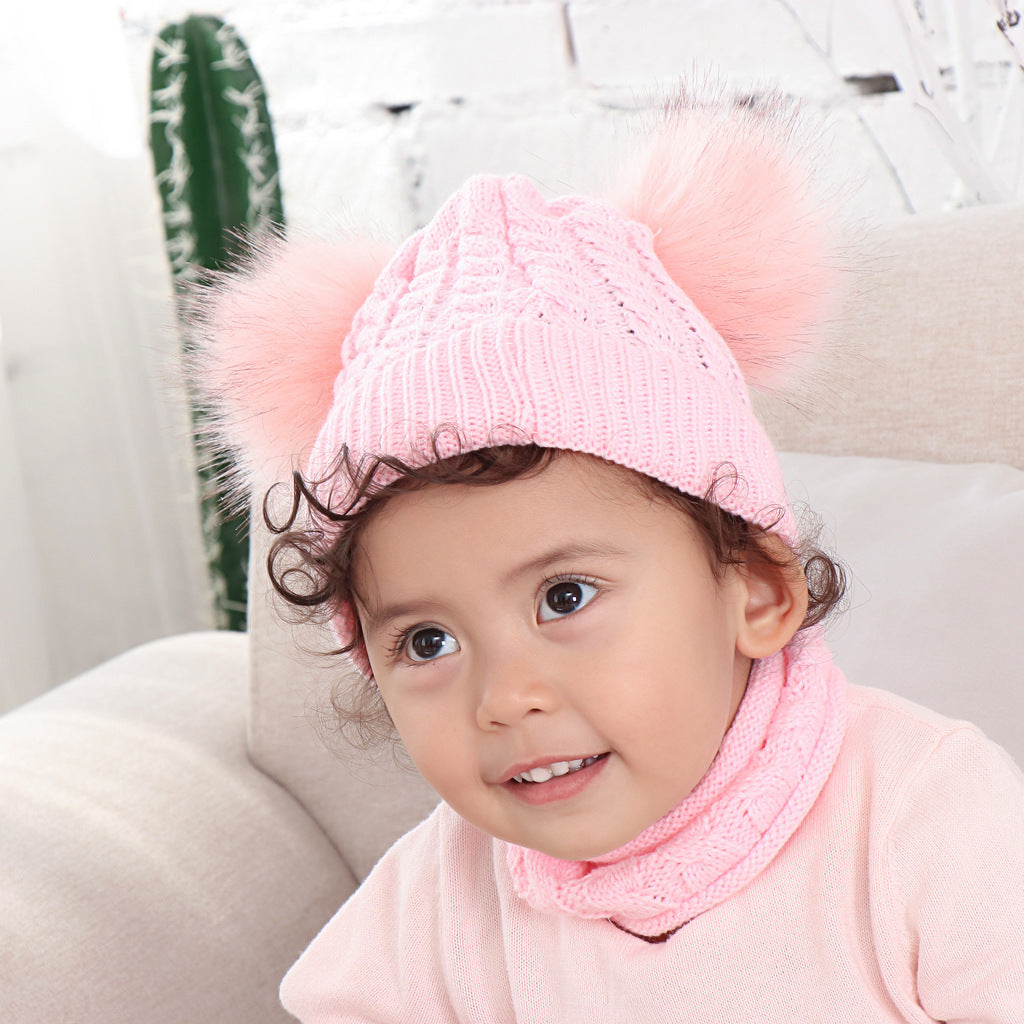 Baby Double Ball Woolen Hat Scarf Set - Urban Caps 