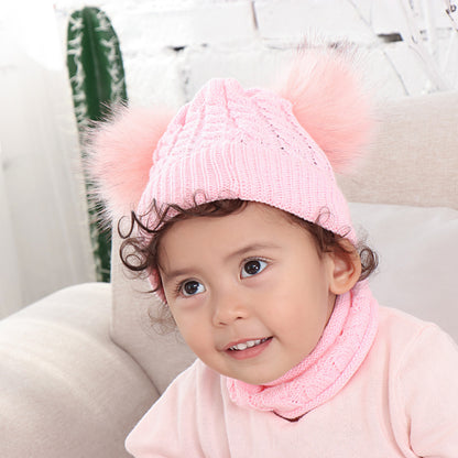 Baby Double Ball Woolen Hat Scarf Set - Urban Caps 