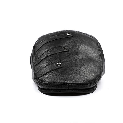 Autumn And Winter Genuine Leather Men's Middle-aged And Elderly Duck Tongue Korean Workers Monochrome Beret - Urban Caps 