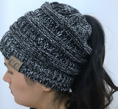 Cable Knit Fuzzy Lined High Bun Beanie - Urban Caps 