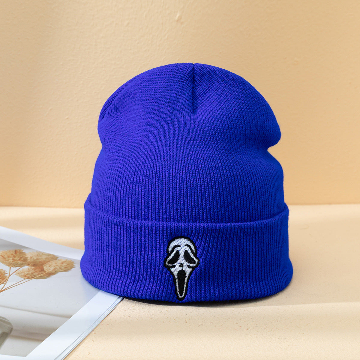 Halloween Dark Embroidered Ghost Face Skeleton Head Fashion Autumn And Winter Warm Fashion Men's And Women's Knitted Hat - Urban Caps 