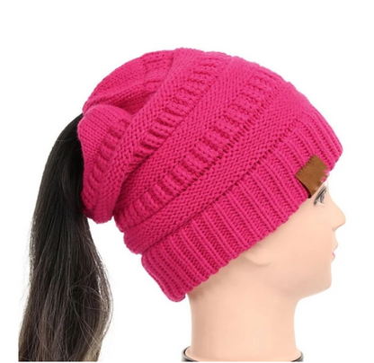 Cable Knit Fuzzy Lined High Bun Beanie - Urban Caps 