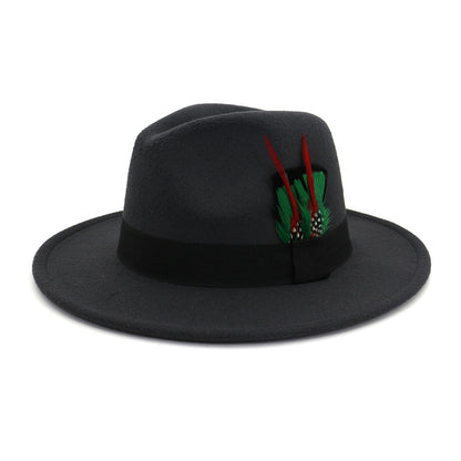 Men's And Women's New Woolen Broad-brimmed Hat Classic Top Fashion Feather Hat - Urban Caps 