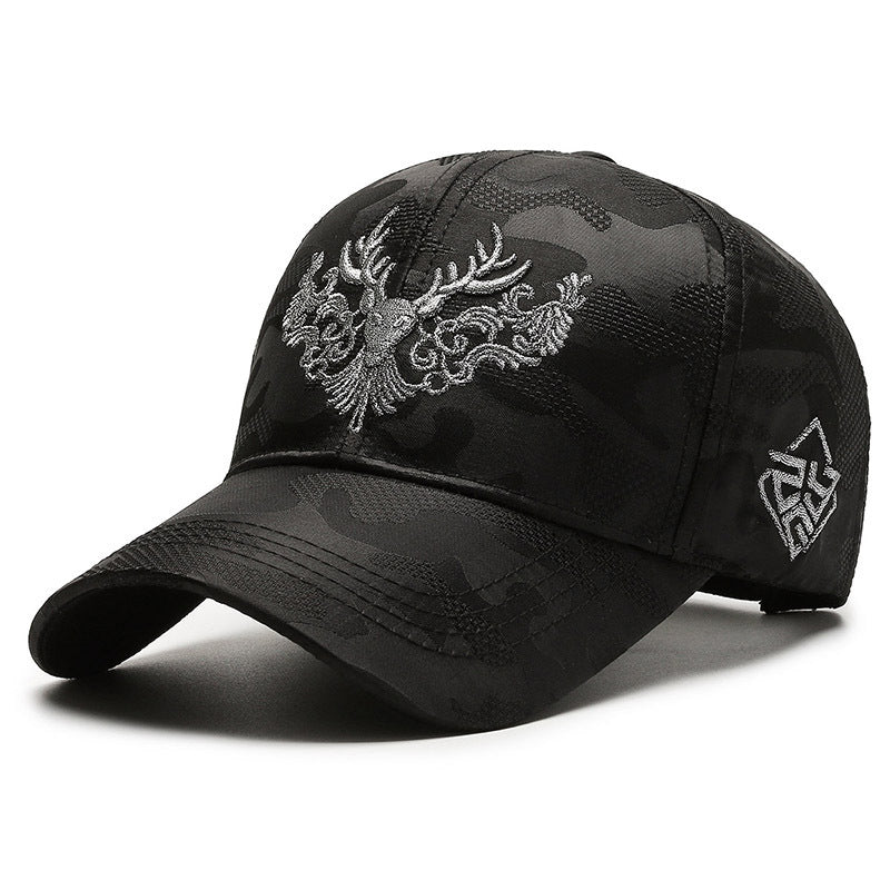 Deer Head Embroidery Men's Outdoor Couple Peaked Cap - Urban Caps 