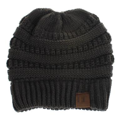Cable Knit Fuzzy Lined High Bun Beanie - Urban Caps 