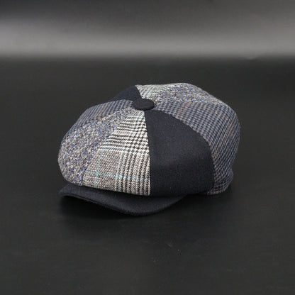 Retro Wool Blend Newsboy Cap – Octagonal Quilted Painter Hat for Women & Men
