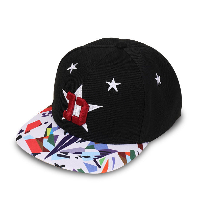 Five-pointed Star Embroidery Outdoor Sun-shade Sun Protection Flat-brimmed Cap - Urban Caps 