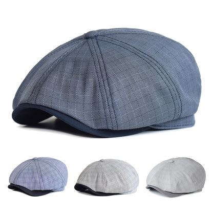 Lattice Octagonal Hat Thin Spring And Summer European And American Striped Newsboy Hat British Fashion Beret Painter Forward Cap - Urban Caps 