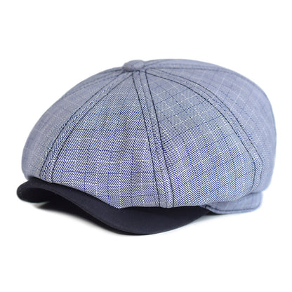 Lattice Octagonal Hat Thin Spring And Summer European And American Striped Newsboy Hat British Fashion Beret Painter Forward Cap - Urban Caps 