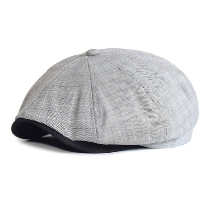 Lattice Octagonal Hat Thin Spring And Summer European And American Striped Newsboy Hat British Fashion Beret Painter Forward Cap - Urban Caps 