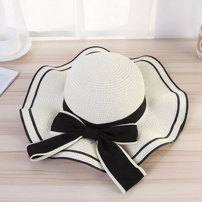 Summer Sun Hat Women Straw Hats Sunshade Panama  Fashion Bow Beach Hat Foldable Travel Caps - Urban Caps 