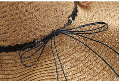 A Sunscreen Han Edition Big Beach Hat Wavy Skirt Together Leather Rope Weaving - Urban Caps 