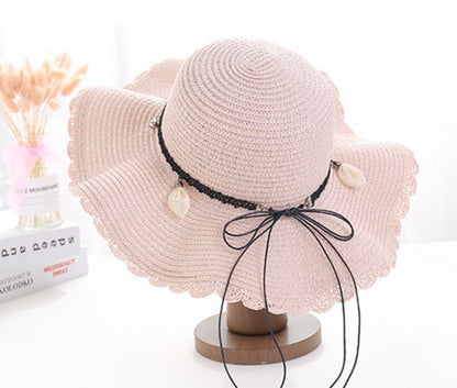 A Sunscreen Han Edition Big Beach Hat Wavy Skirt Together Leather Rope Weaving - Urban Caps 