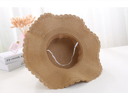 A Sunscreen Han Edition Big Beach Hat Wavy Skirt Together Leather Rope Weaving - Urban Caps 