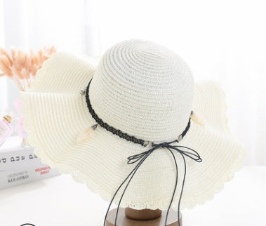 A Sunscreen Han Edition Big Beach Hat Wavy Skirt Together Leather Rope Weaving - Urban Caps 