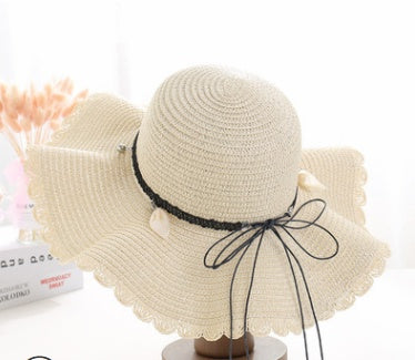 A Sunscreen Han Edition Big Beach Hat Wavy Skirt Together Leather Rope Weaving - Urban Caps 