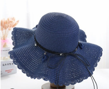 A Sunscreen Han Edition Big Beach Hat Wavy Skirt Together Leather Rope Weaving - Urban Caps 