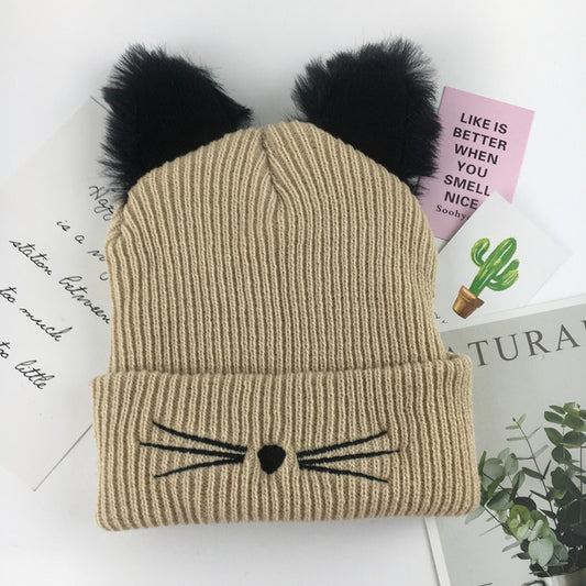 Ladies Casual Cat Embroidery Woolen Hat - Urban Caps 
