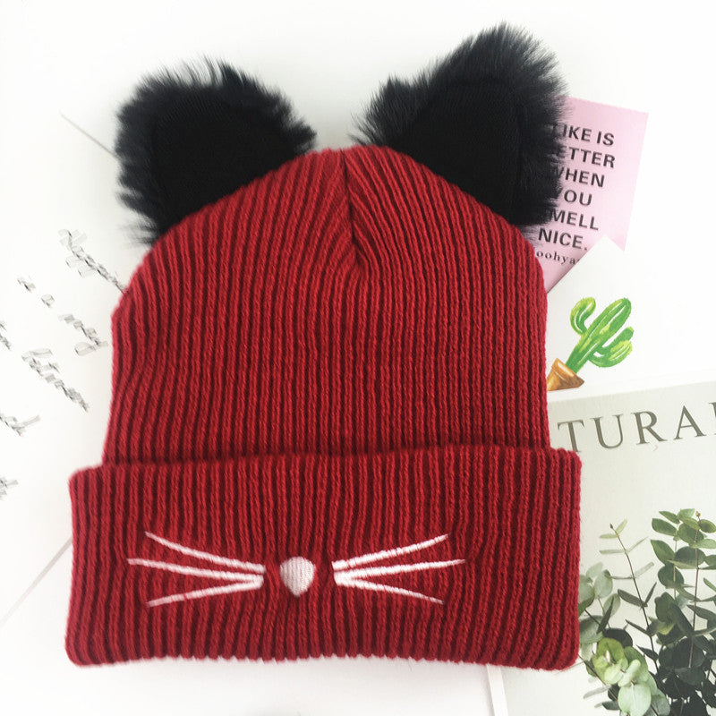 Ladies Casual Cat Embroidery Woolen Hat - Urban Caps 