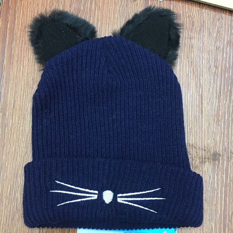 Ladies Casual Cat Embroidery Woolen Hat - Urban Caps 