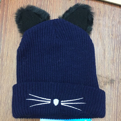 Ladies Casual Cat Embroidery Woolen Hat - Urban Caps 