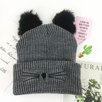 Ladies Casual Cat Embroidery Woolen Hat - Urban Caps 