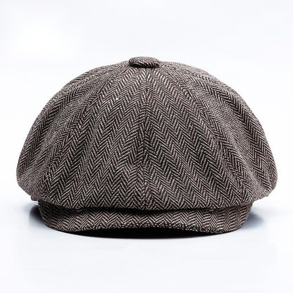 European And American Beret Women'S Autumn And Winter New Style British Retro Hat Men'S Literary Fashion Octagonal Hat Herringbone Twill - Urban Caps 