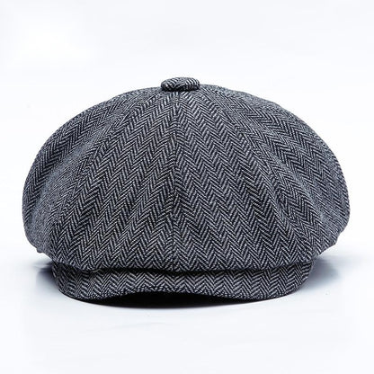 European And American Beret Women'S Autumn And Winter New Style British Retro Hat Men'S Literary Fashion Octagonal Hat Herringbone Twill - Urban Caps 