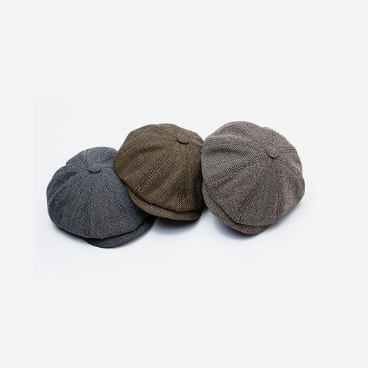 European And American Beret Women'S Autumn And Winter New Style British Retro Hat Men'S Literary Fashion Octagonal Hat Herringbone Twill - Urban Caps 