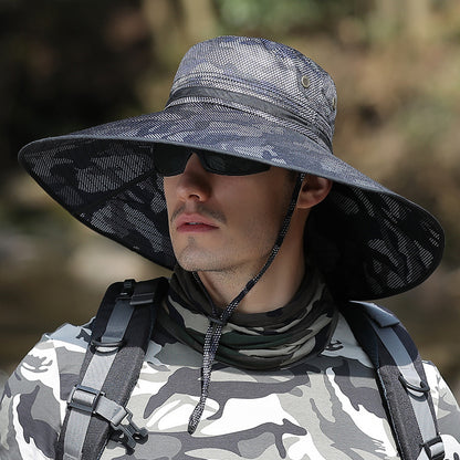 K51 Men's Summer Hat Outdoor Sun Screen Camouflage Hiking Hats Cycling Fishing Cap Big Brim Fisherman hat UV Protection - Urban Caps 