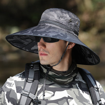 K51 Men's Summer Hat Outdoor Sun Screen Camouflage Hiking Hats Cycling Fishing Cap Big Brim Fisherman hat UV Protection - Urban Caps 
