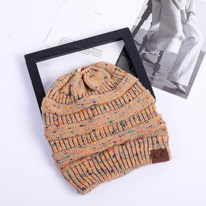 Cable Knit Fuzzy Lined High Bun Beanie - Urban Caps 