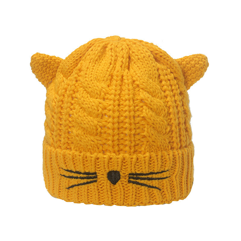 Cute Face-looking Velvet-padded Small Thick Cat Knitted Hat Woolen Cap Female - Urban Caps 