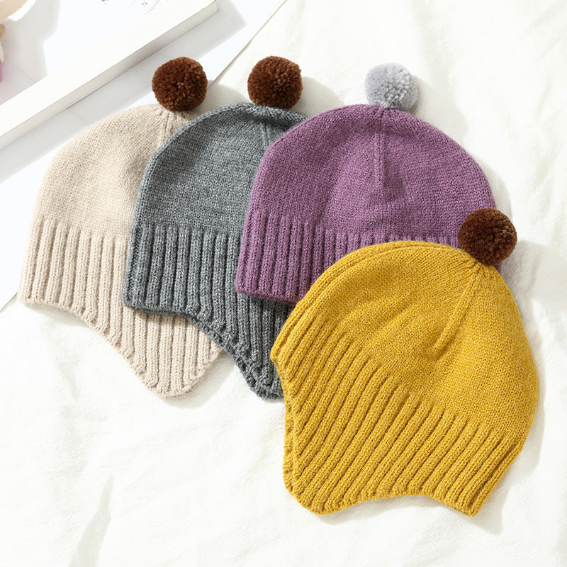 Children's Hat Woolen Cap Male And Female Baby Ear Protection Fluffy Ball - Urban Caps 