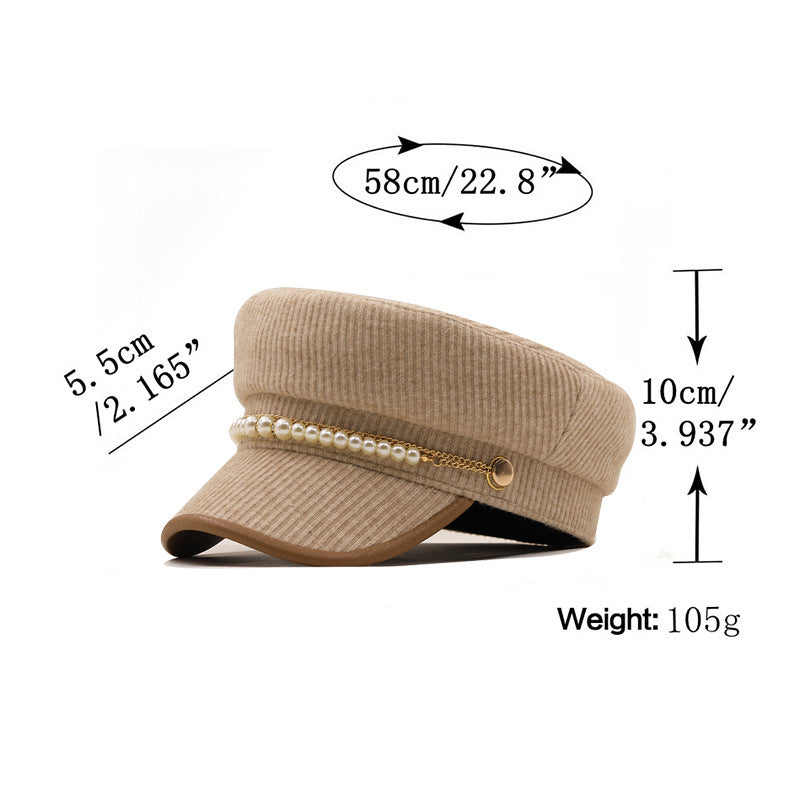 Solid Color Pearl Chain Korean Style Peaked Beret Cap - Urban Caps 